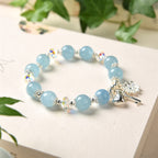 Fortune Jewel 925 Sterling Silver Natural Aquamarine Serenity Flower Love Key Charm Bracelet