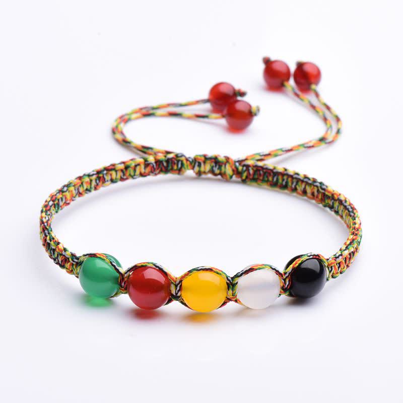 Fortune Jewel Colorful Agate Metal Wood Water Fire Earth Five Elements String Bracelet