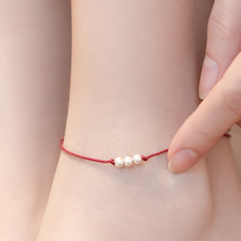 Fortune Jewel 925 Sterling Silver Three Beads Protection String Bracelet Anklet