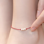 Fortune Jewel 925 Sterling Silver Three Beads Protection String Bracelet Anklet