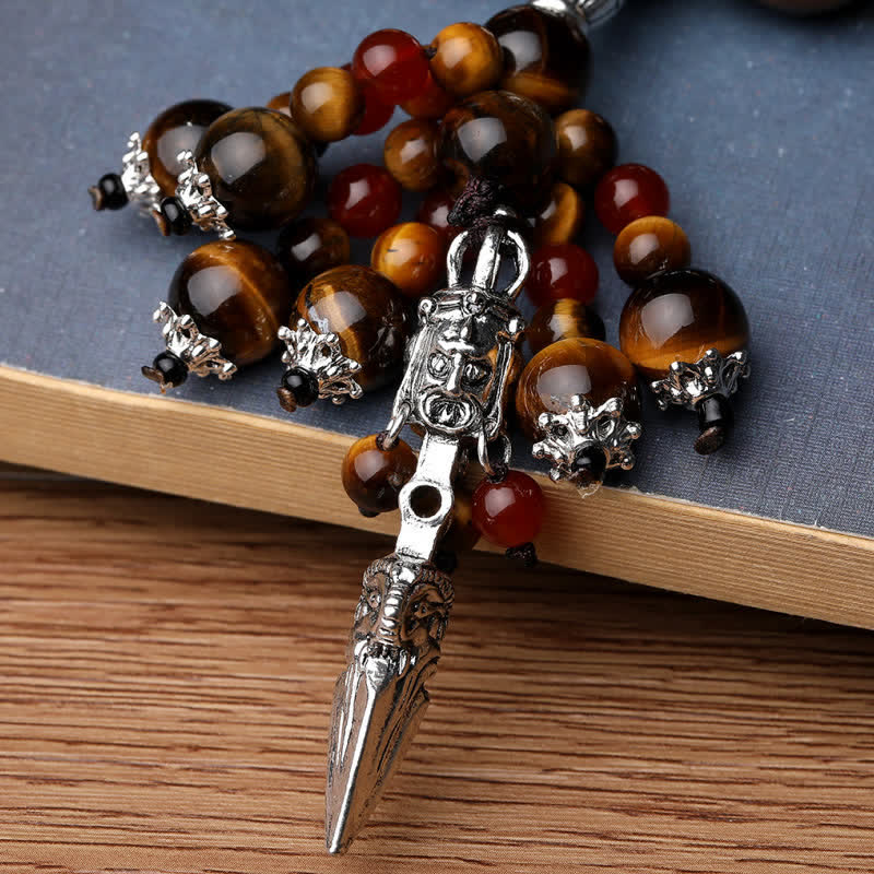 Fortune Jewel Natural Tiger Eye Red Agate Dragon Vein Agate Stone Vajra Dorje Power Healing Bracelet Car Decoration