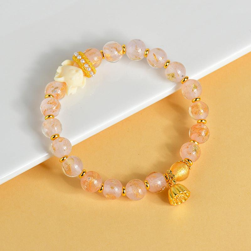 Fortune Jewel Tibetan Incense Ash Liuli Glass Bead Lucky Nine Tailed Fox Lotus Charm Bracelet