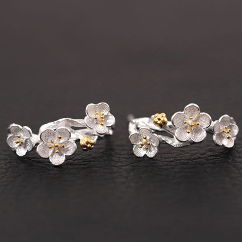 Fortune Jewel 925 Sterling Silver Plum Blossom Floral Blessing Earrings