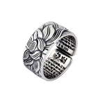 Fortune Jewel 999 Sterling Silver Lotus Symbol Heart Sutra Protection Ring Fortune Jewel