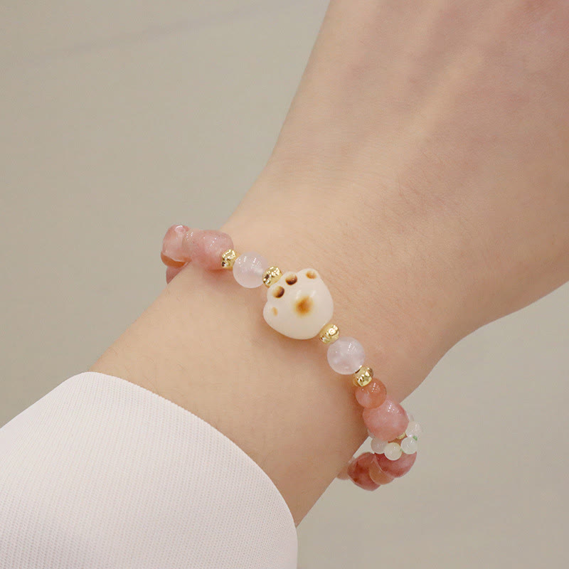 Fortune Jewel Green Agate Sun Stone Cat's Eye Bodhi Seed Cat Paw Support Bracelet