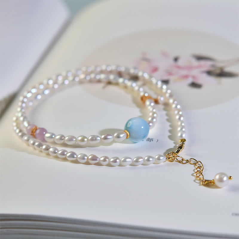 Fortune Jewel 925 Sterling Silver Natural Pearl Larimar Sincerity Necklace Pendant