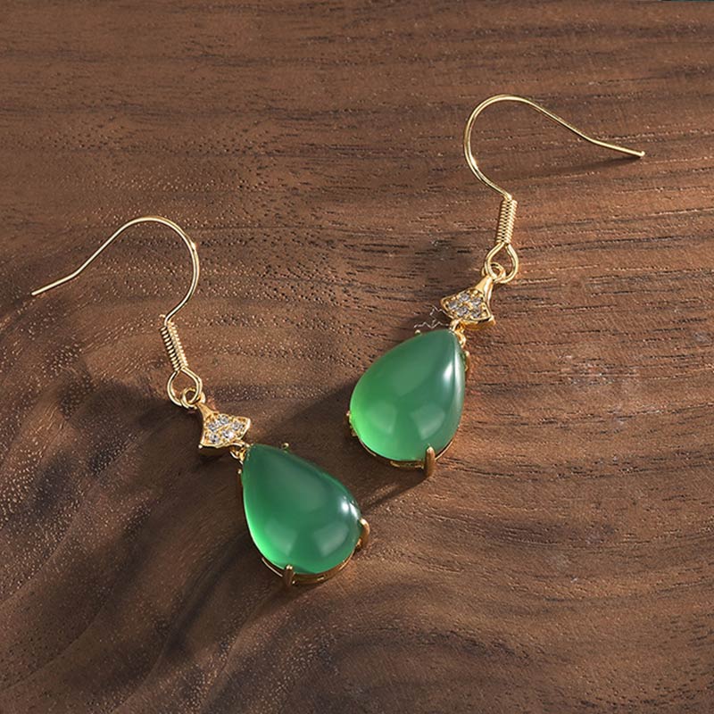 Fortune Jewel Cyan Jade Luck Drop Earrings