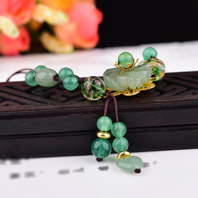 Fortune Jewel Natural Green Jade Luck Dangling Flower Bracelet