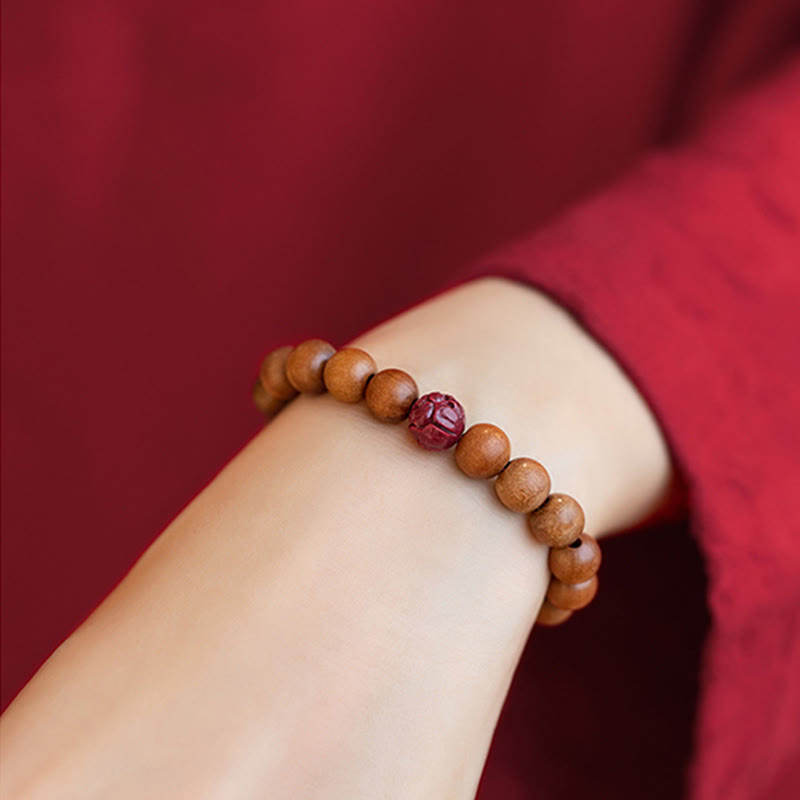 Fortune Jewel Peach Wood Lotus Cinnabar Luck Wealth Bracelet