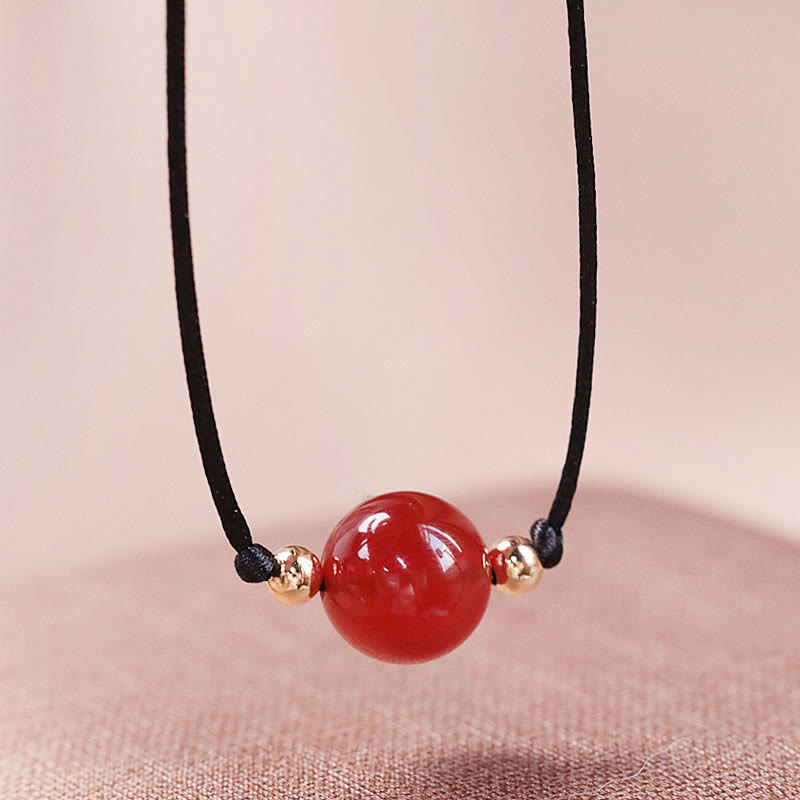 Fortune Jewel Natural Red Agate Chalcedony Self-acceptance Confidence String Bead Bracelet Necklace Pendant