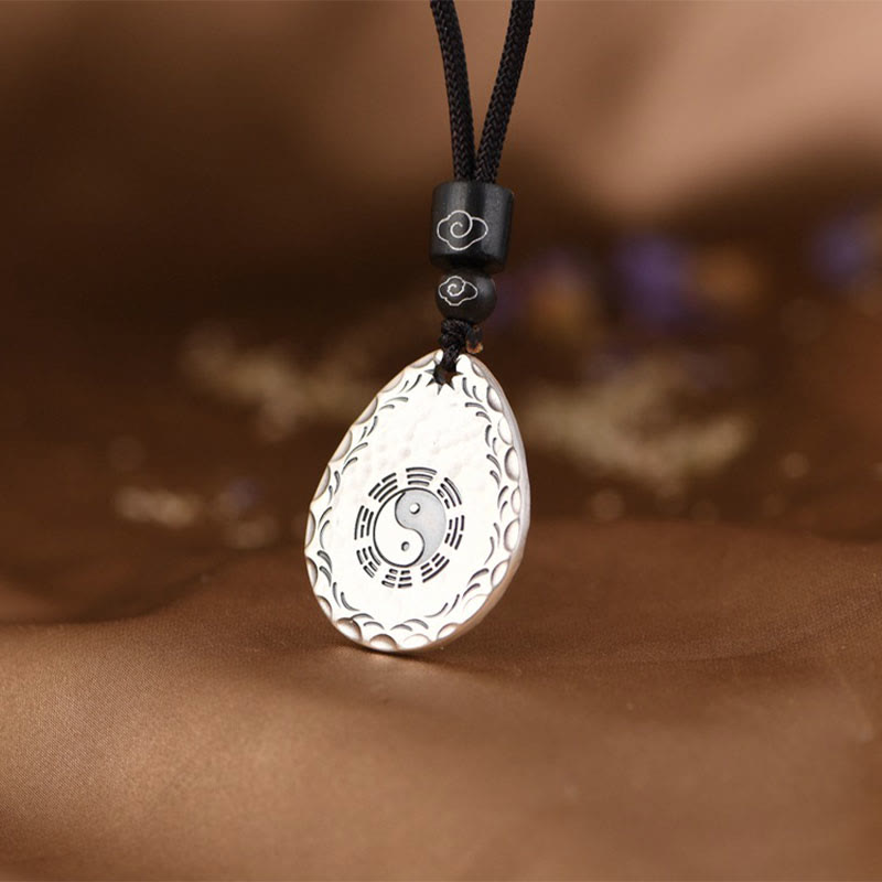 Fortune Jewel Vintage 999 Sterling Silver Yin Yang Bagua Water Drop Design Balance Harmony Necklace Pendant Fortune Jewel