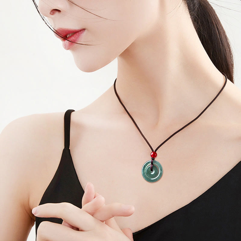 Fortune Jewel Green Jade Double Peace Buckle Abundance Necklace Pendant