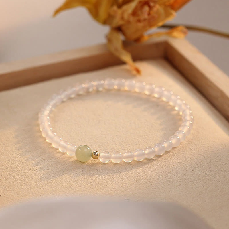 Fortune Jewel Natural White Agate Jade Luck Protection Bracelet