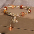 Fortune Jewel Natural Fu Lu Shou Rainbow Crystal Rutilated Quartz Wealth Butterfly Charm Bracelet