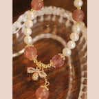 Fortune Jewel Natural Pearl Strawberry Quartz Healing Cute Honey Bee Charm Bracelet