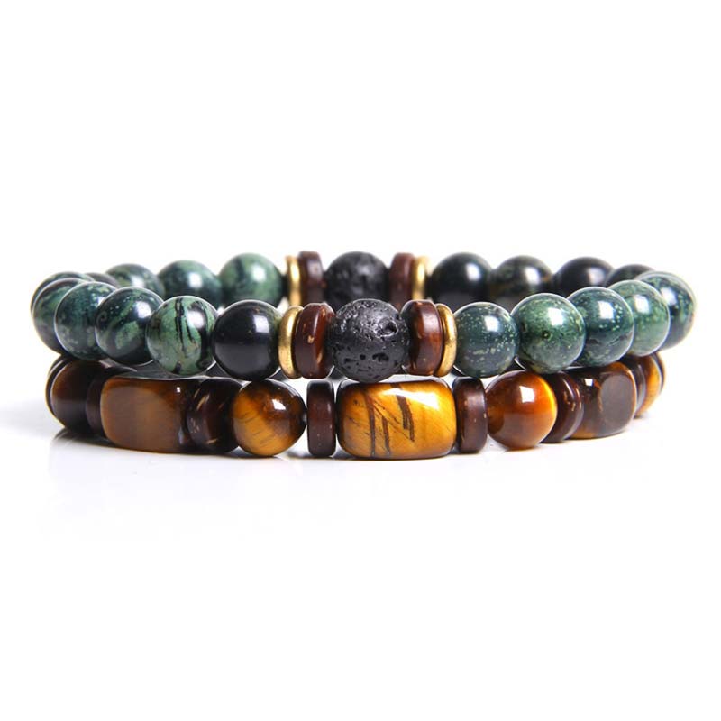 Fortune Jewel 2PCS Healing Crystal Emperor Stone Tiger Eye Bead Bracelet
