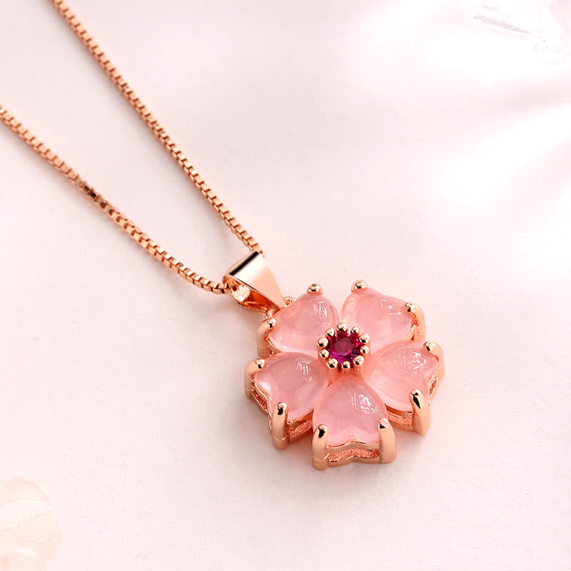 Fortune Jewel Pink Crystal Love Heart Flower Soothing Necklace Pendant