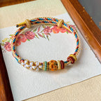 Fortune Jewel Handmade Dunhuang Color Peach Blossom Pattern Braid String Bracelet