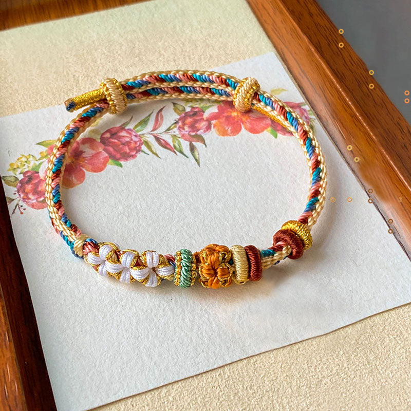 Fortune Jewel Handmade Dunhuang Color Peach Blossom Pattern Braid String Bracelet
