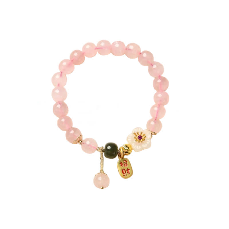 Fortune Jewel Natural Pink Crystal Jade Flower Warm Love Bracelet