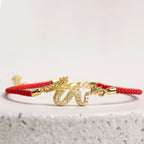 Fortune Jewel 925 Sterling Silver Year Of The Dragon Auspicious Golden Dragon Luck Red Rope Chain Bracelet