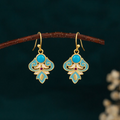 Fortune Jewel Copper Enamel Turquoise Positive Drop Earrings
