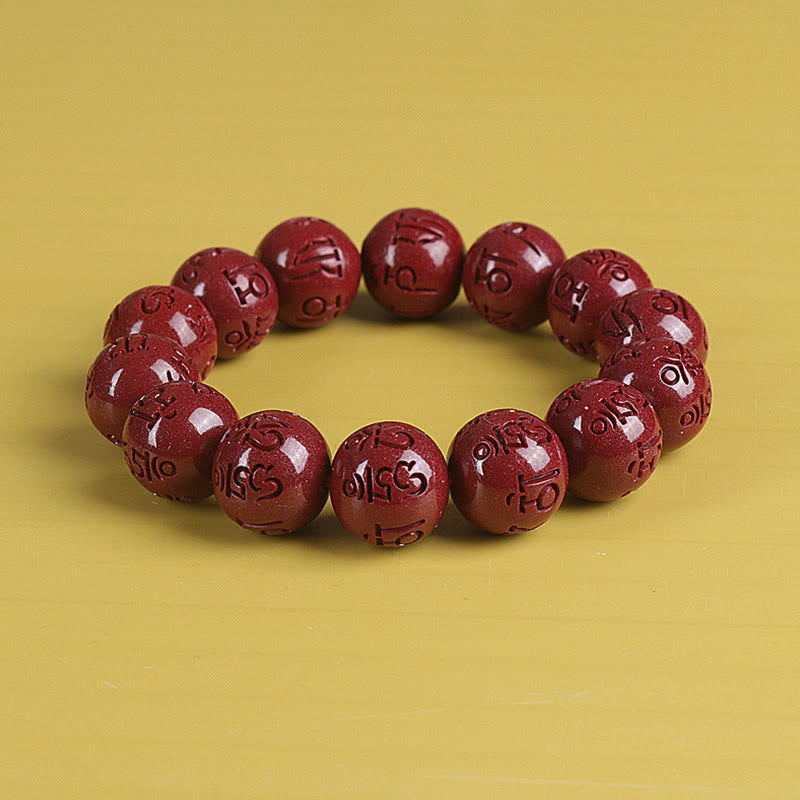 Fortune Jewel Natural Double PiXiu Cinnabar Om Mani Padme Hum Wealth Luck Bead Bracelet