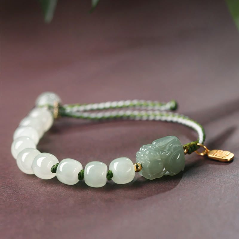 Fortune Jewel Natural Hetian Jade PiXiu Luck Fu Character String Bracelet