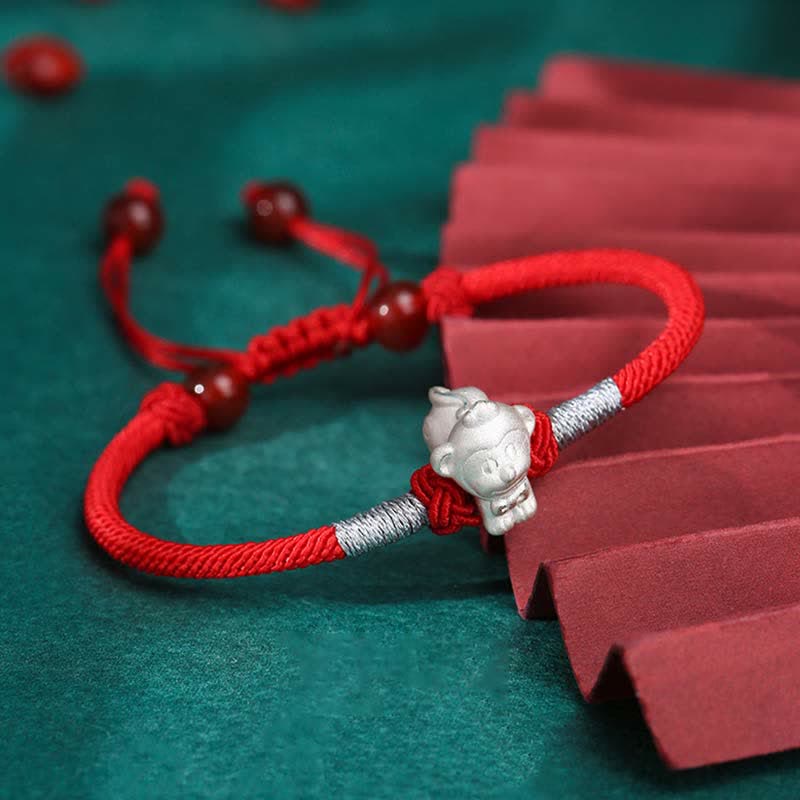 Fortune Jewel 999 Sterling Silver Chinese Zodiac Luck Strength Red String Bracelet