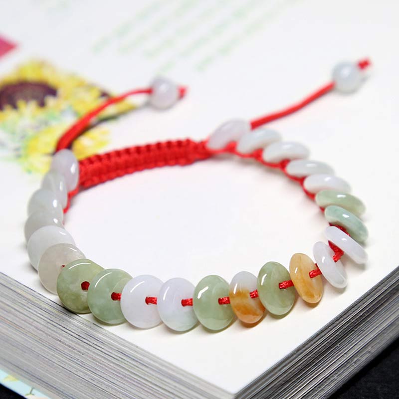 Fortune Jewel Round Jade Lucky Red String Weave Bracelet
