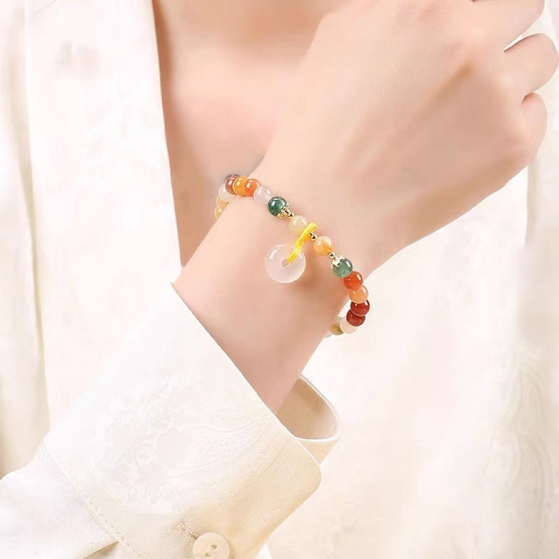 Fortune Jewel 14K Gold Plated Colorful Golden Silk Jade Peace Buckle Wealth Bracelet