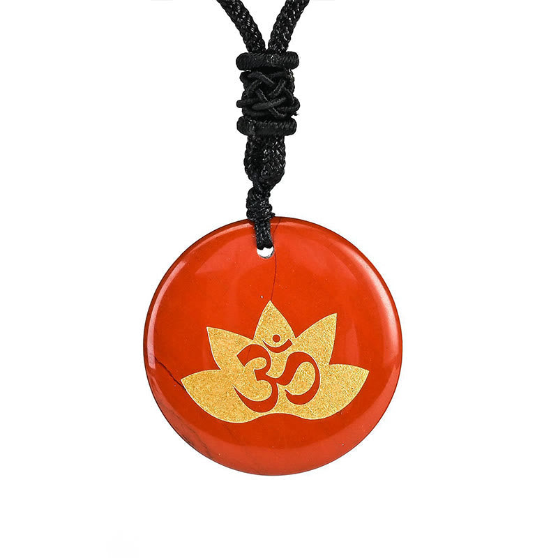 Fortune Jewel OM Lotus Symbol Various Crystal Amethyst Tiger Eye Healing Necklace Pendant