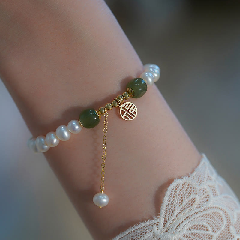 Fortune Jewel Natural Pearl Hetian Jade Happiness Wisdom Bead Bracelet