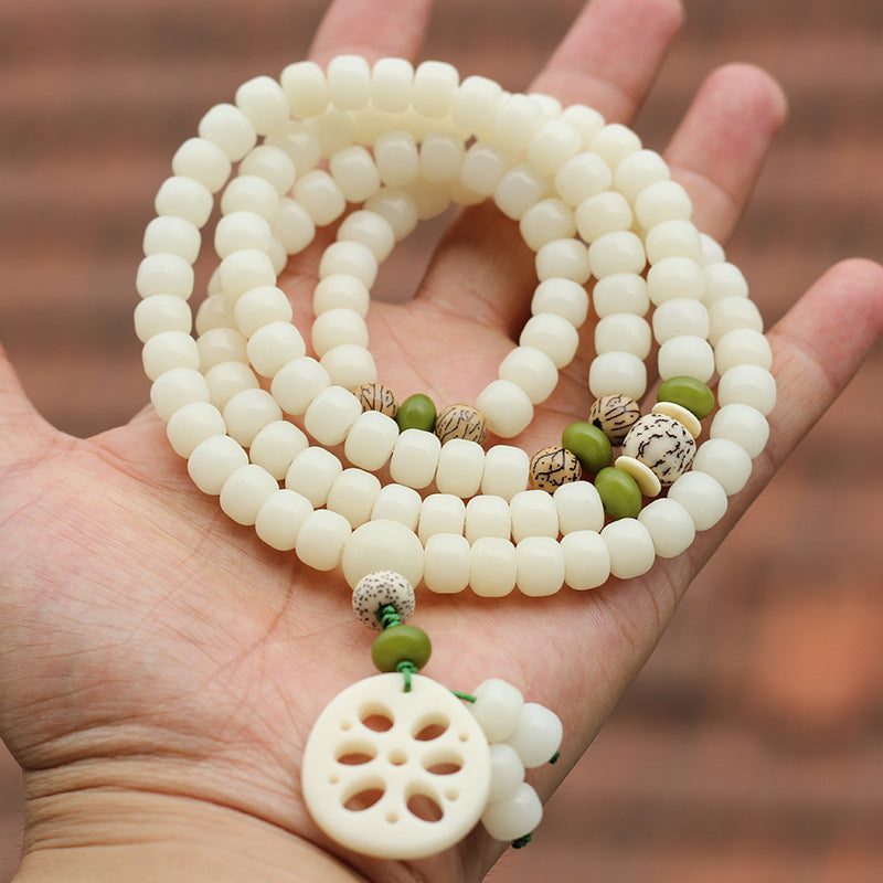 Fortune Jewel White Bodhi Seed Mala 108 Beads Luck Bracelet