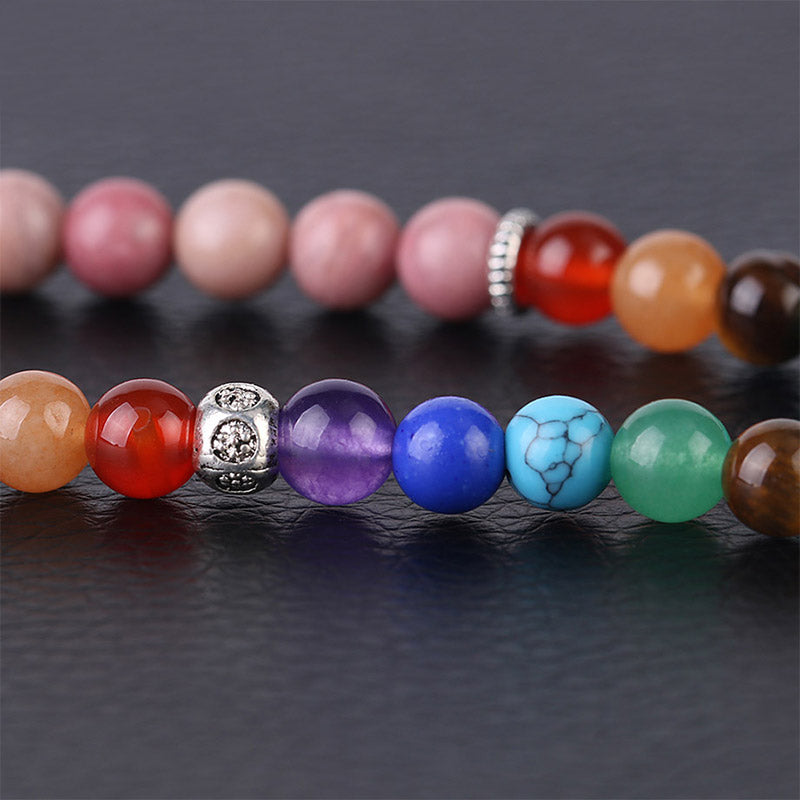 Fortune Jewel 108 Mala Beads Rhodonite Blue Crystal Lazulite Healing Bracelet