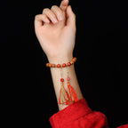 Fortune Jewel Tibetan Natural Peach Wood Cinnabar PiXiu Wealth Tassels Bracelet