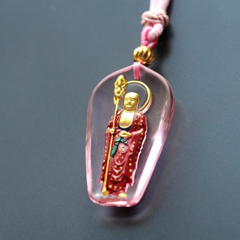 Fortune Jewel Ksitigarbha Buddha Liuli Crystal Compassion Amulet Necklace Pendant Fortune Jewel