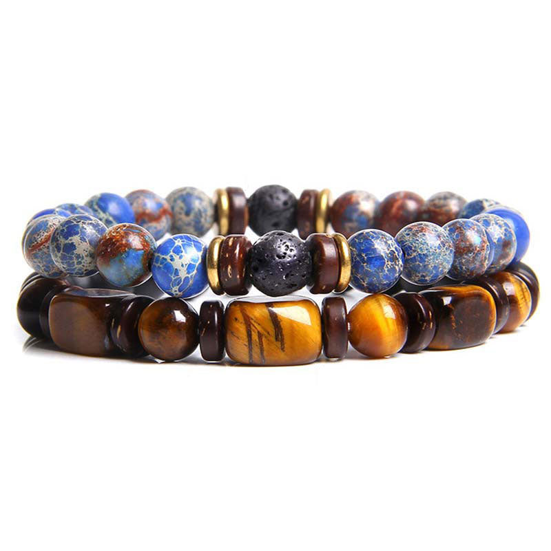 Fortune Jewel 2PCS Healing Crystal Emperor Stone Tiger Eye Bead Bracelet