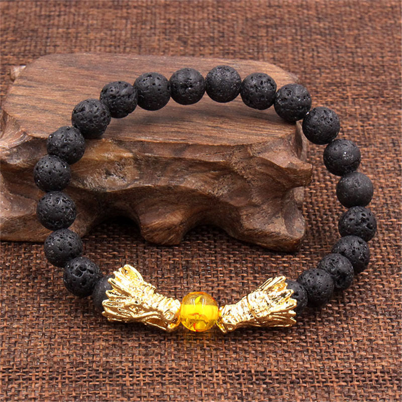 Fortune Jewel White Turquoise Lava Rock Dragon Blessing Beaded Bracelet