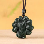 Fortune Jewel Hetian Cyan Jade Nine Tailed Fox Luck Necklace String Pendant