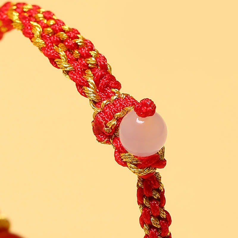 Fortune Jewel Handmade Red Agate Amethyst Golden Rutilated Quartz Pink Crystal Bead Calm Braided Bracelet