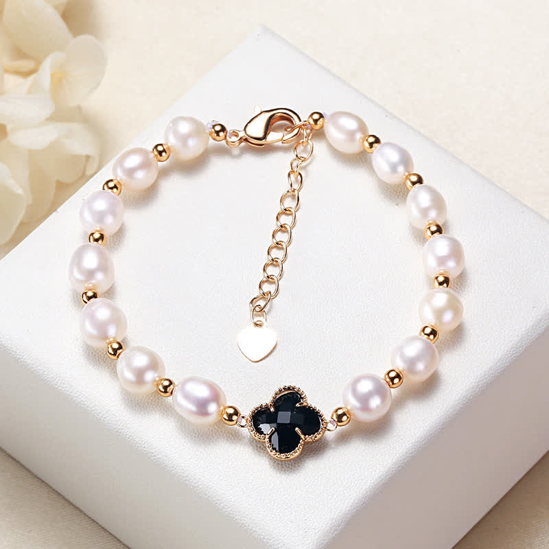Fortune Jewel Pearl Four Leaf Clover Wealth Chain Bracelet