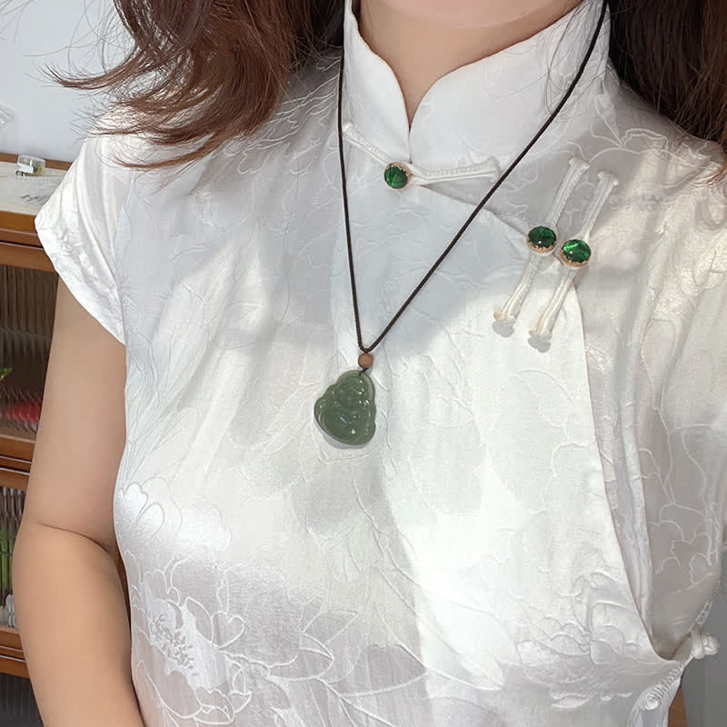 Fortune Jewel Laughing Buddha Hetian Jade Healing Calm Necklace String Pendant Fortune Jewel