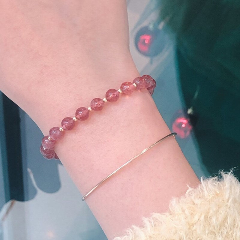 Natural Strawberry Crystal Girl Heart Bracelet 7mm DIY Model with Moonstone Crystal Bracelet