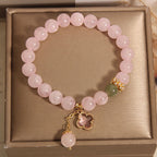 Fortune Jewel Natural Pink Crystal Four Leaf Clover Soothing Bracelet