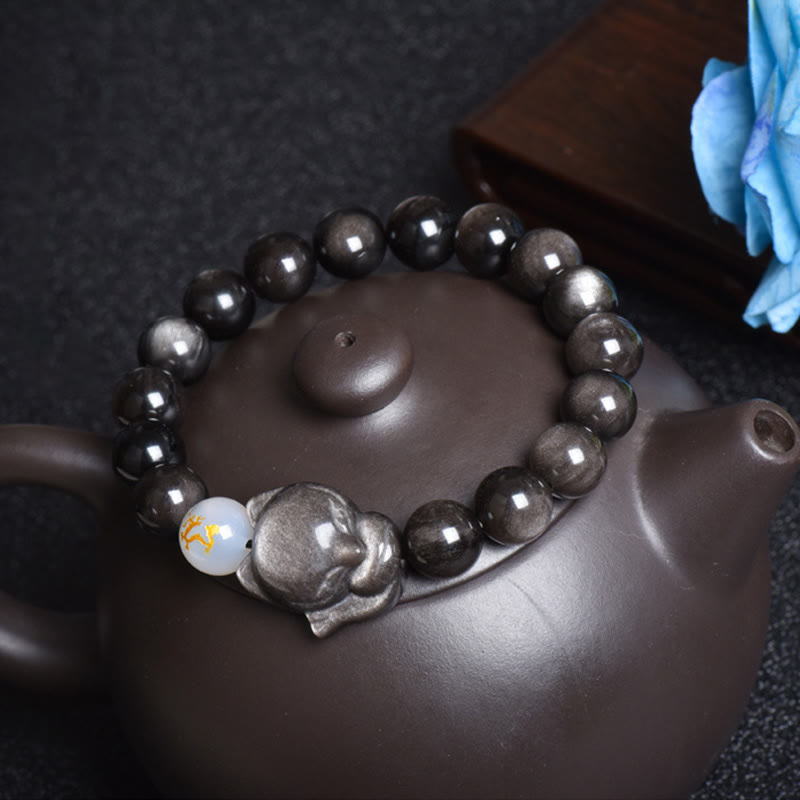 Fortune Jewel Natural Rainbow Obsidian Gold Sheen Obsidian Silver Sheen Obsidian Fox Healing Bracelet