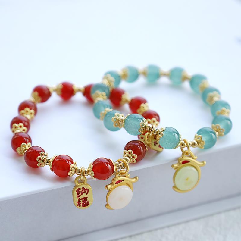 Fortune Jewel Year of the Dragon Red Agate Green Aventurine Peace Buckle Fu Character Lucky Fortune Bracelet