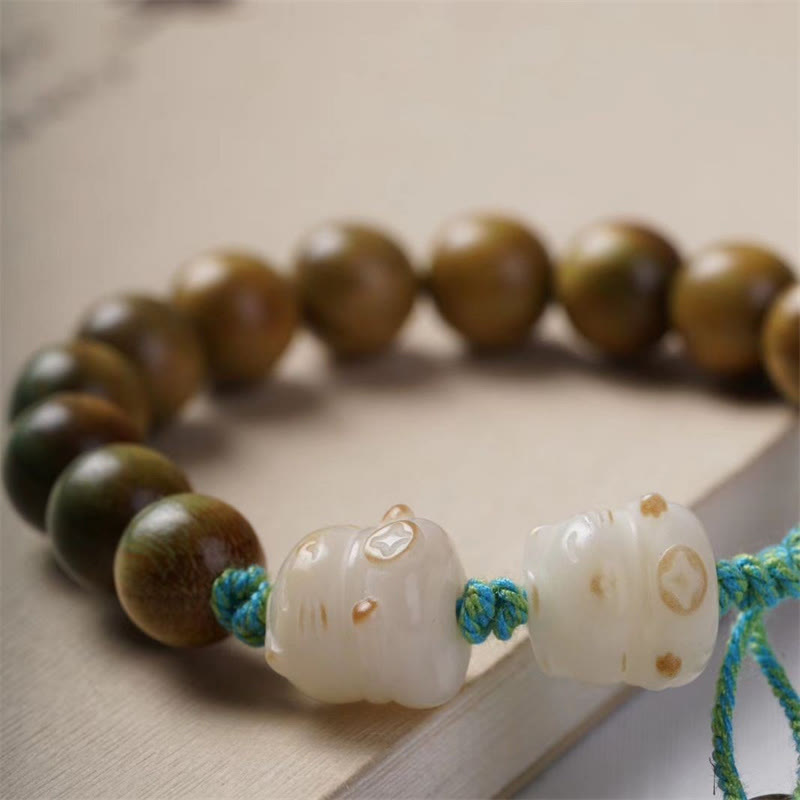 Fortune Jewel Green Sandalwood Bodhi Seed Lucky Cat Positive Bracelet