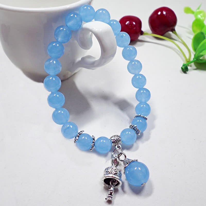 Fortune Jewel Vintage Crystal Chalcedony Stone Energy Beaded Bell Charm Bracelet
