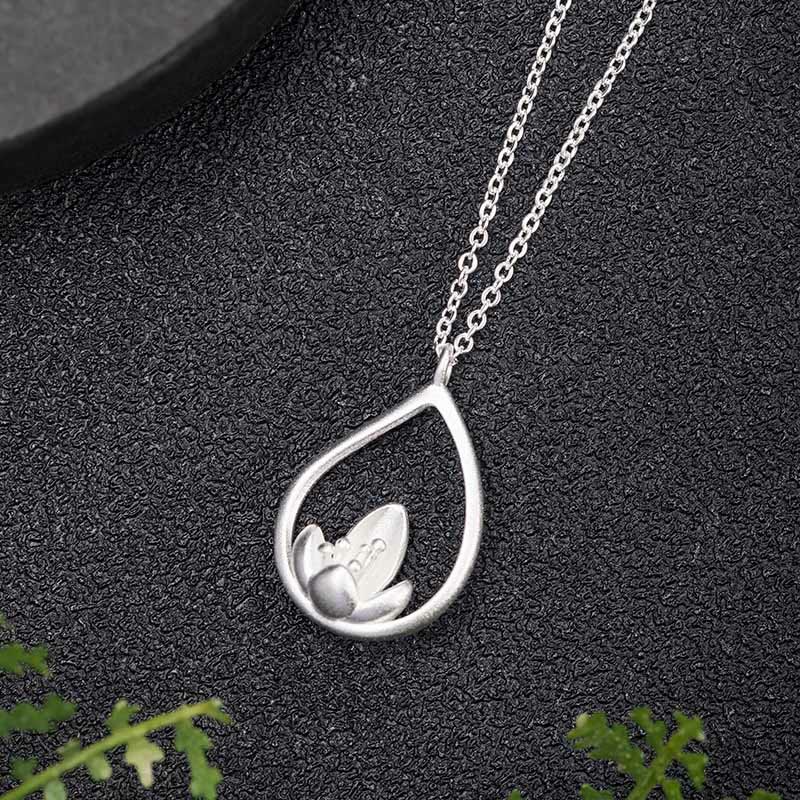 Fortune Jewel 925 Sterling Silver Lotus Flower Floral Enlightenment Necklace Pendant Fortune Jewel